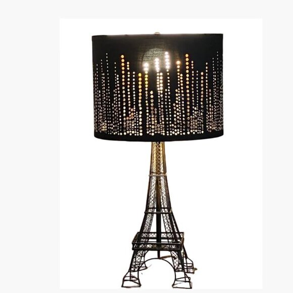 Unbranded Eiffel Tower Table Lamp Base with Black and Gold Drum Style Lampshade - Picture 1 of 10